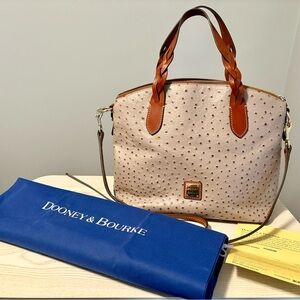 Dooney & Bourke Ostrich-Embossed Cream and Tan Satchel